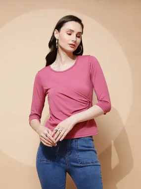 Pink Polyester Blend Regular Fit Top For Women