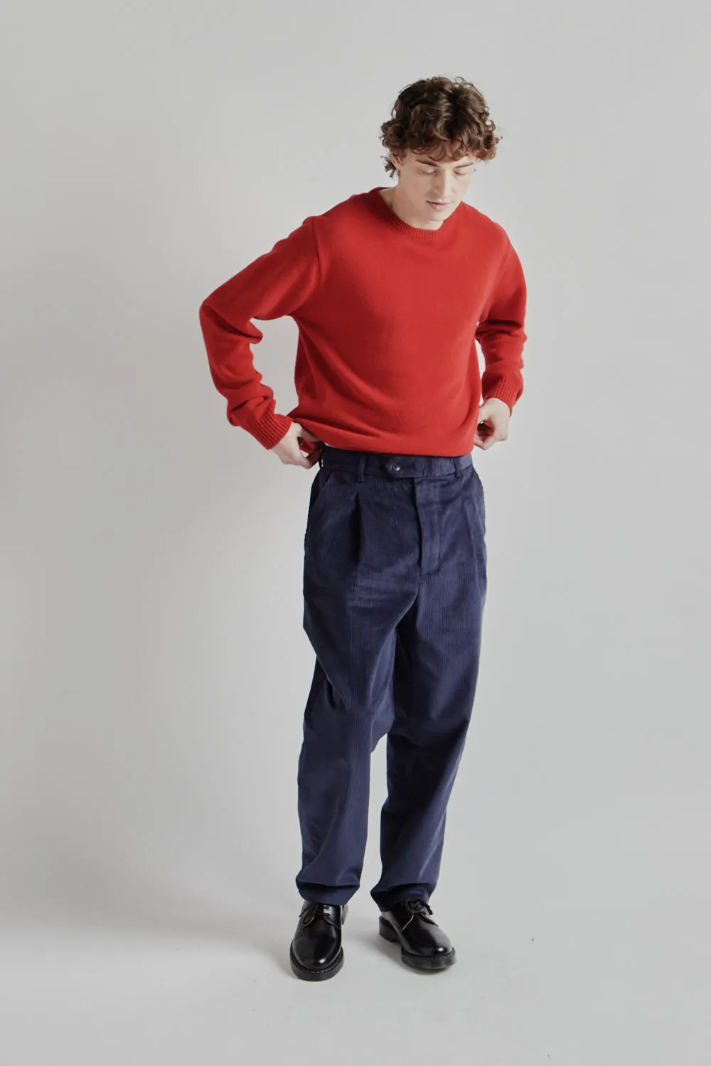 Pleat Cord Pants - Navy