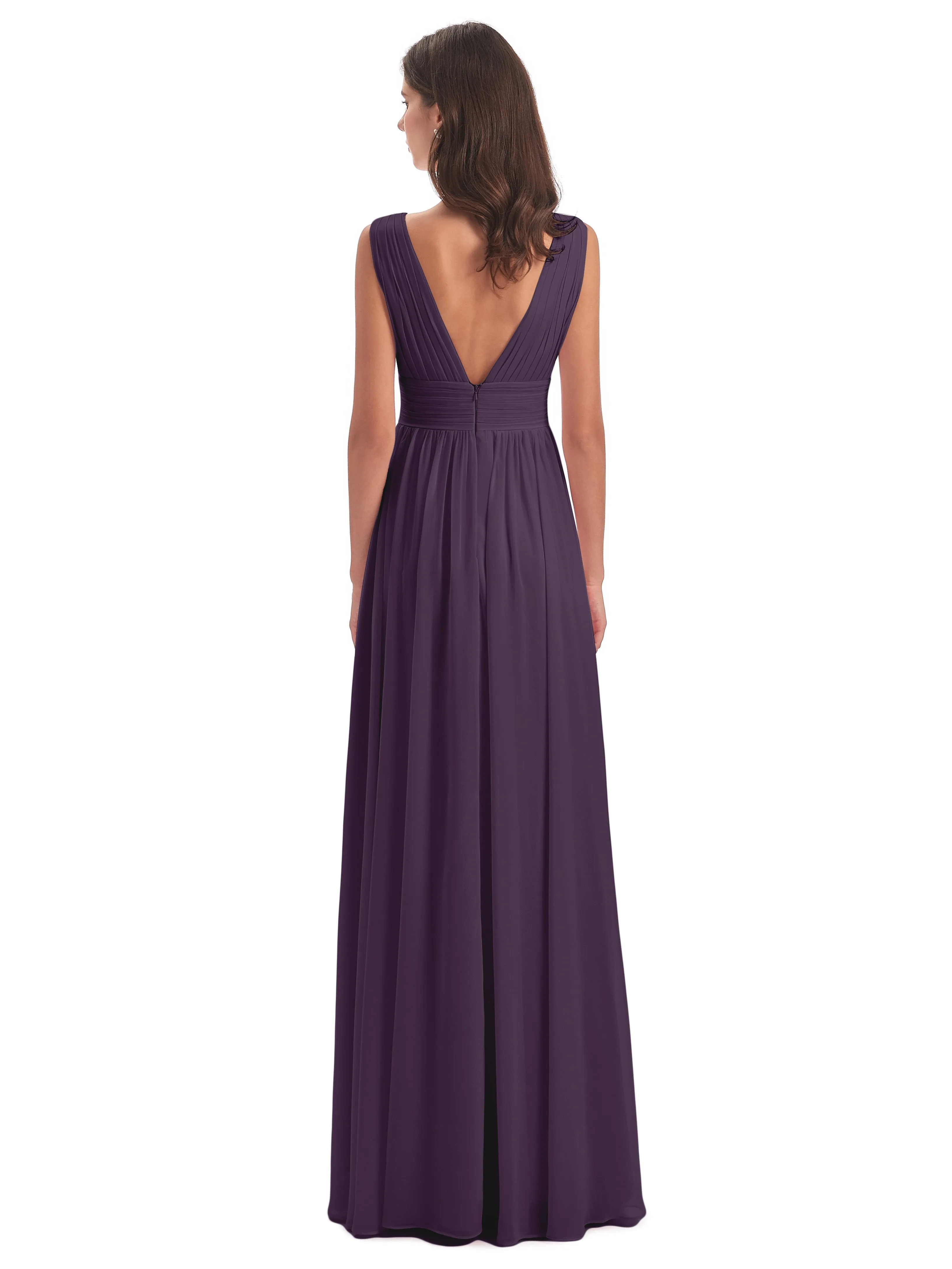 Plum Purple Bridesmaid Dresses Charming Chiffon V Neck Split Long Bridesmaid Dresses