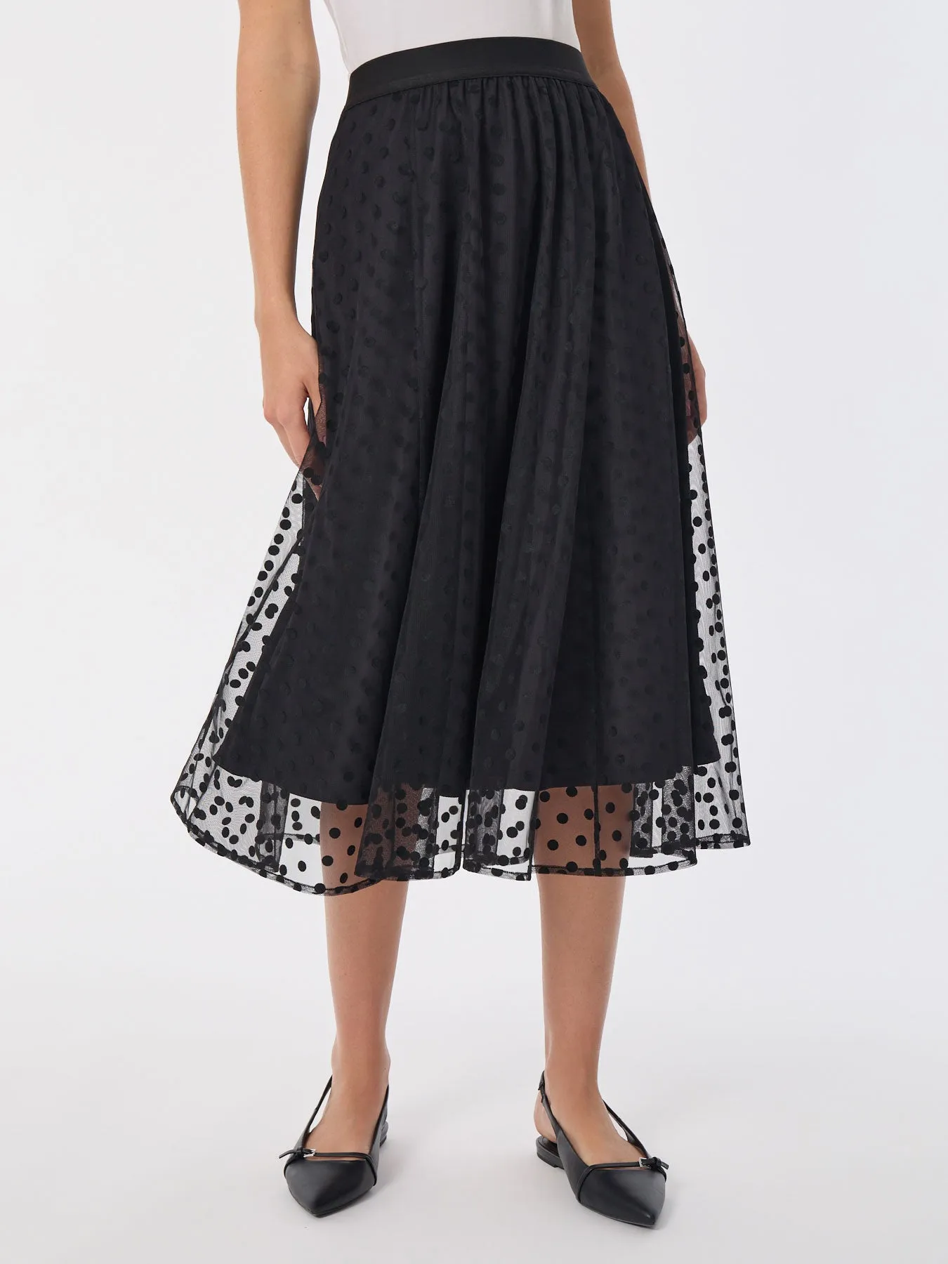 Pull-On Shirred Skirt, Flocked Dot