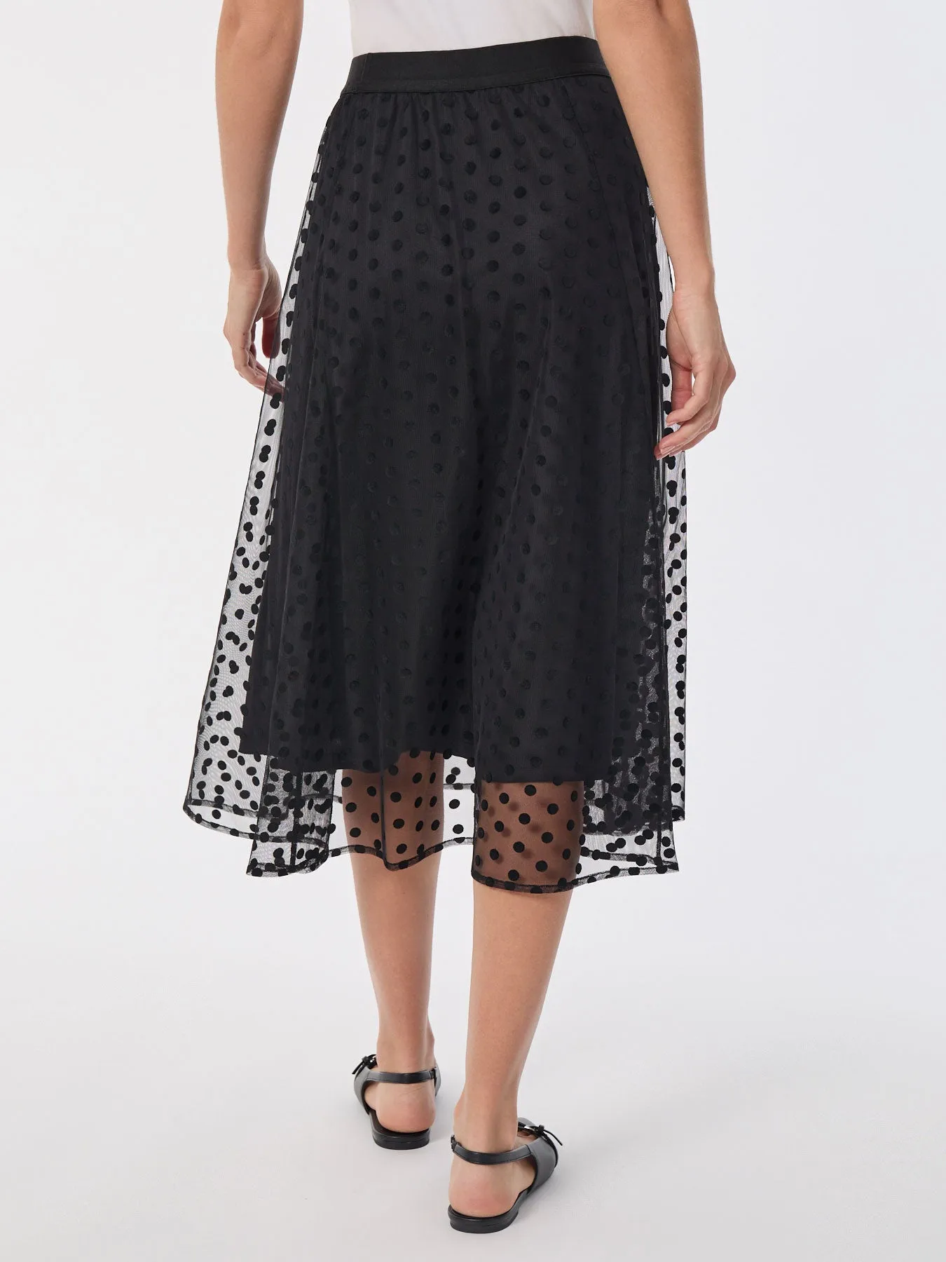 Pull-On Shirred Skirt, Flocked Dot