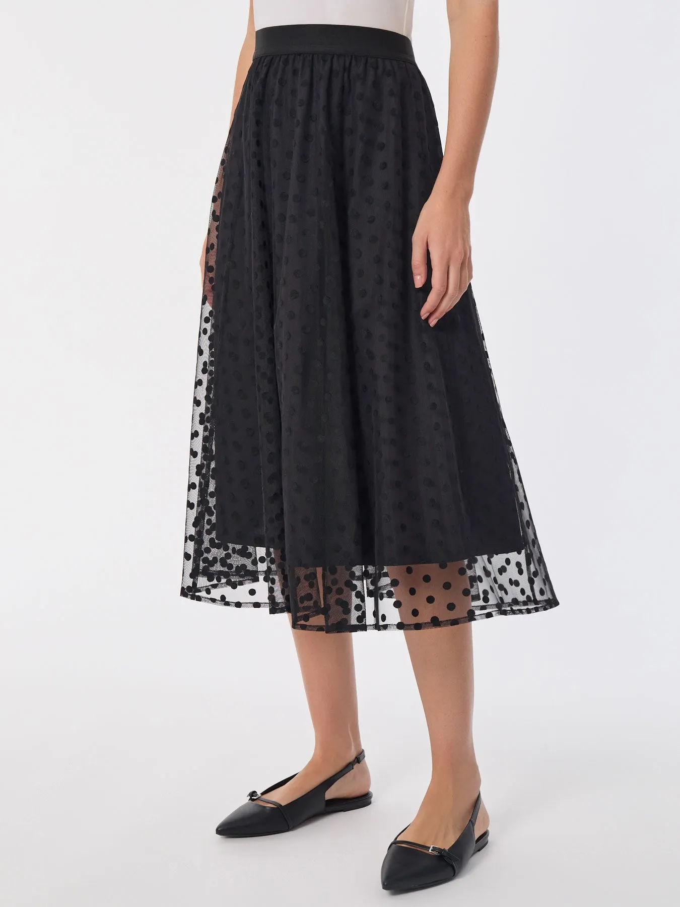 Pull-On Shirred Skirt, Flocked Dot