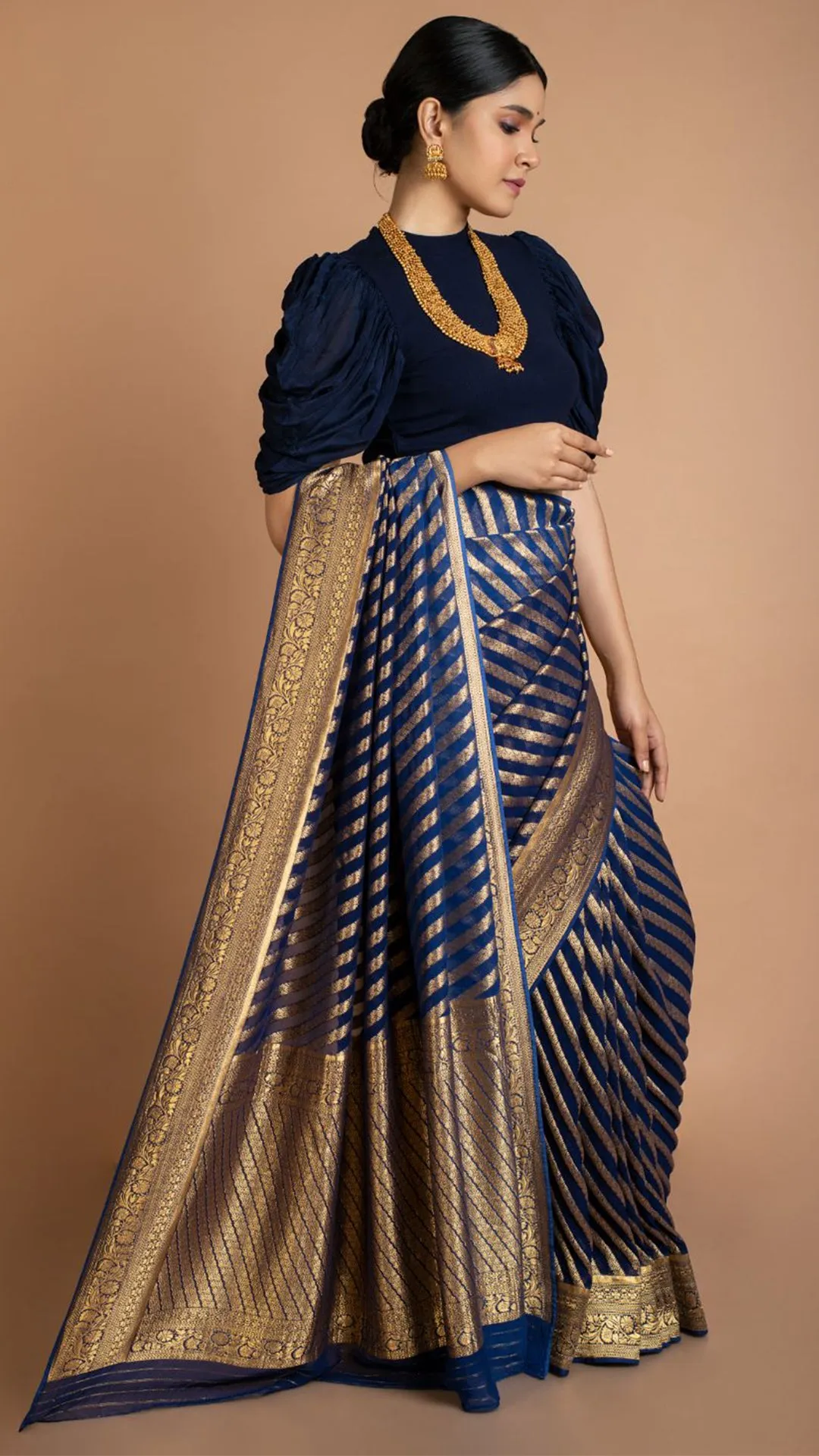 Royal Blue Stripes Saree