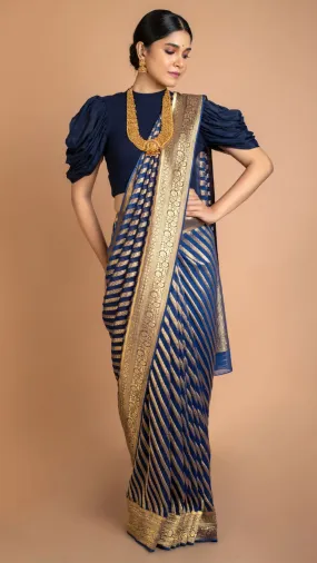 Royal Blue Stripes Saree