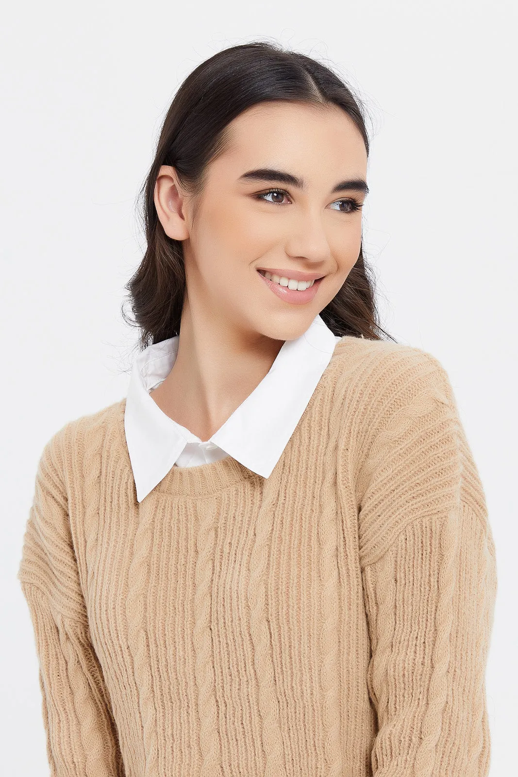 Senior Girls Beige Tunic Pullover