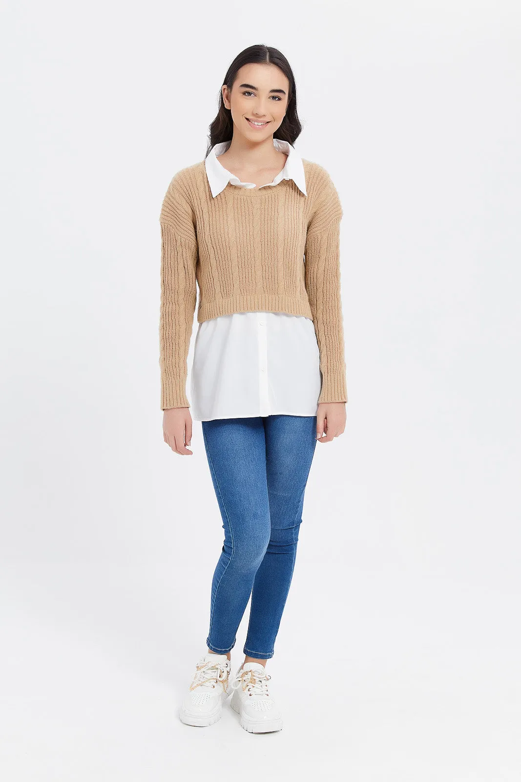 Senior Girls Beige Tunic Pullover