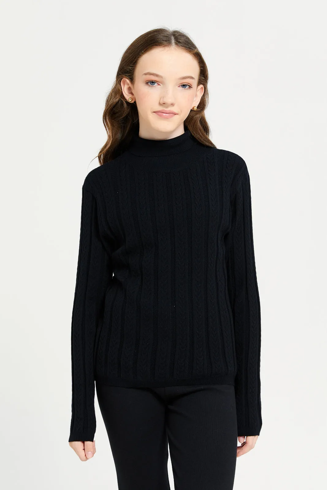 Senior Girls Black Knitted Pullover