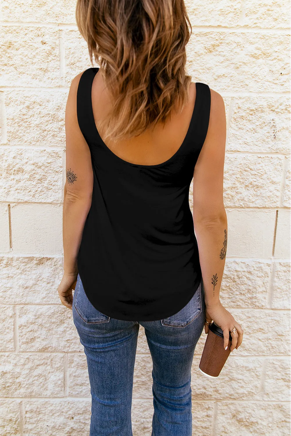 Solid U Neck Criss Cross Tank Top