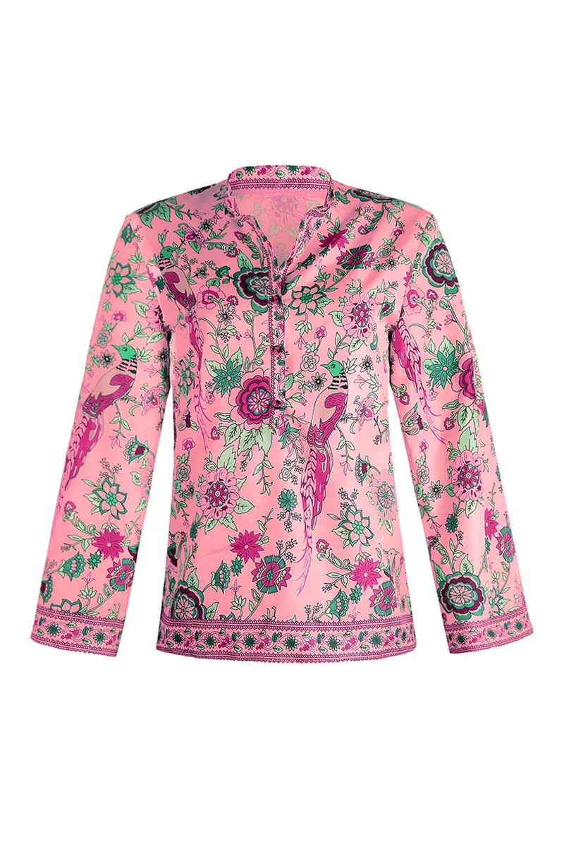 Street Print Patchwork Buttons Mandarin Collar Blouses - A Must-Have Addition