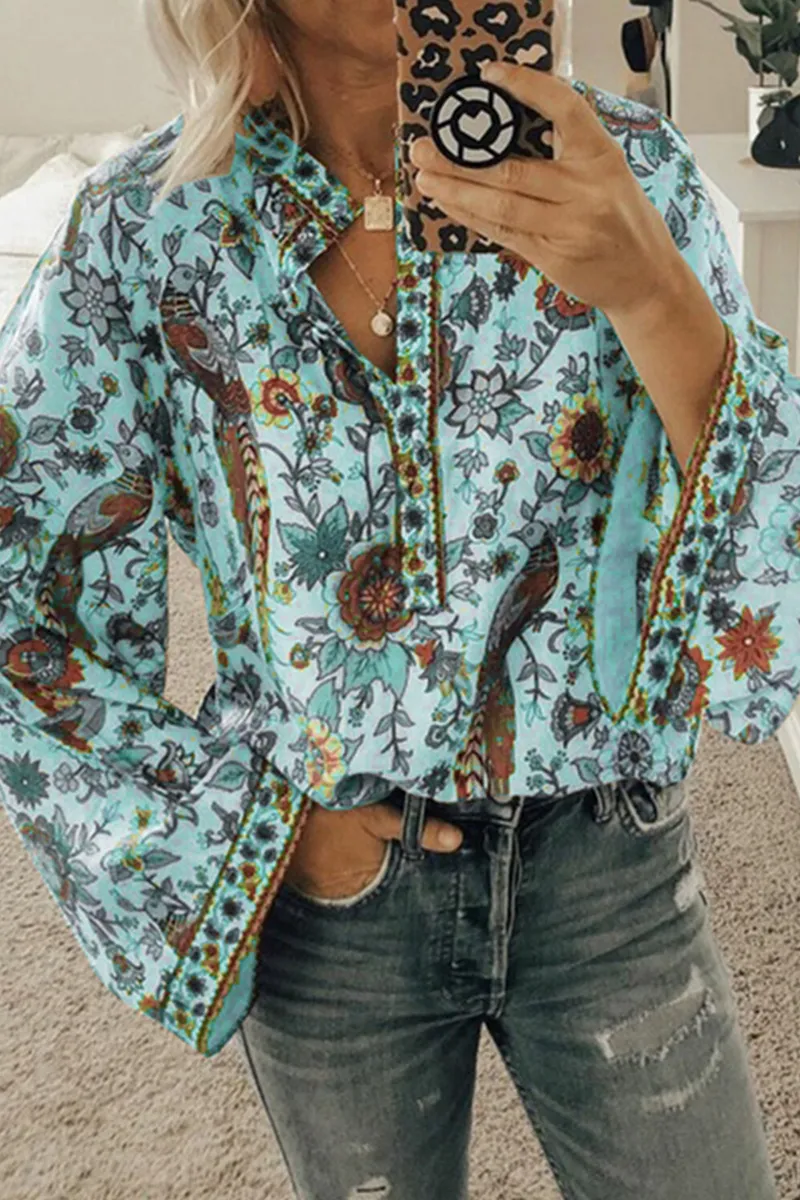 Street Print Patchwork Buttons Mandarin Collar Blouses - A Must-Have Addition