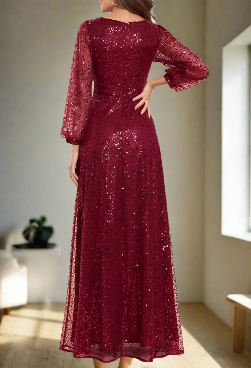 Stunning Long Sleeves A-Line V-Neck Sequins Mother of The Bride Dresses