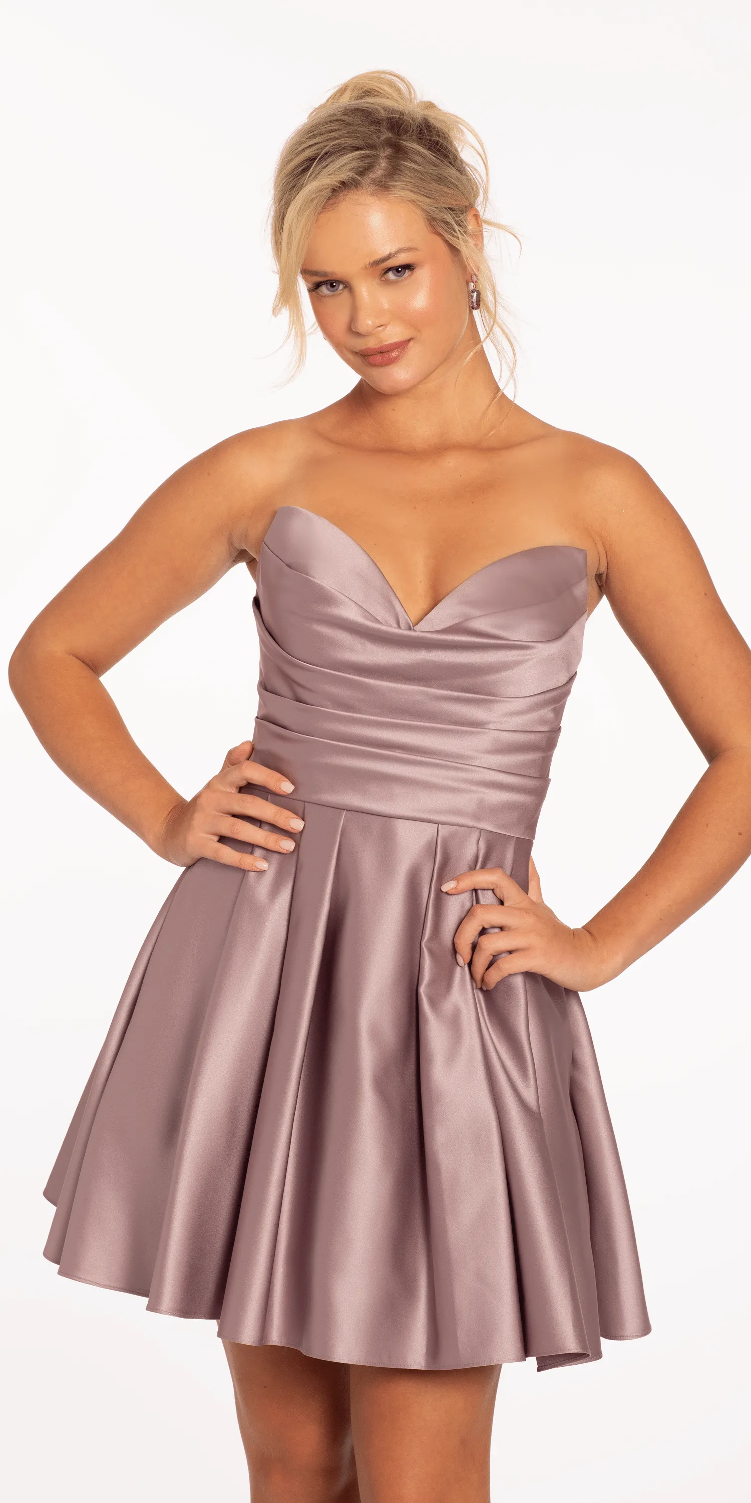 Sweetheart Satin Pleated Fit and Flare Dress