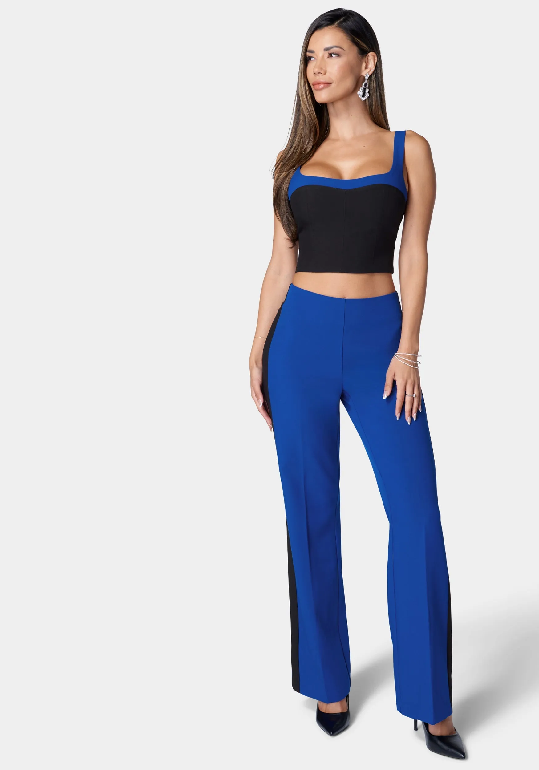 Tailored High Waist Wide Leg Contrast Pant