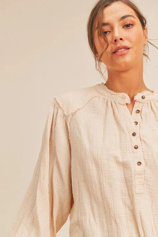 Toni Distressed Button Down Top