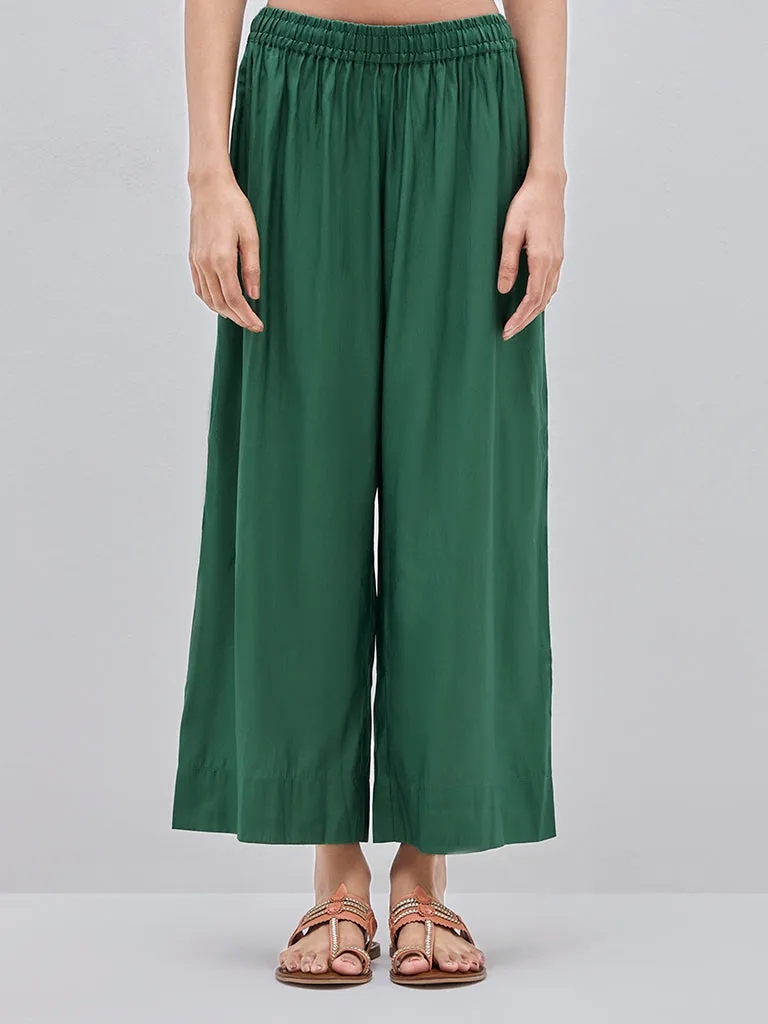 Utsa Dark Green High-Rise Ethnic Cotton Pants