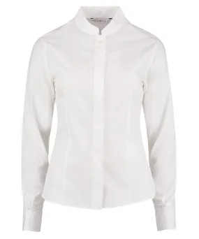 White - Women's mandarin collar shirt long-sleeved (tailored fit)