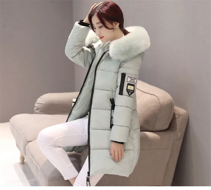 Women Casual Warm Winter Long Coats Jackets Hooded Fur Collar