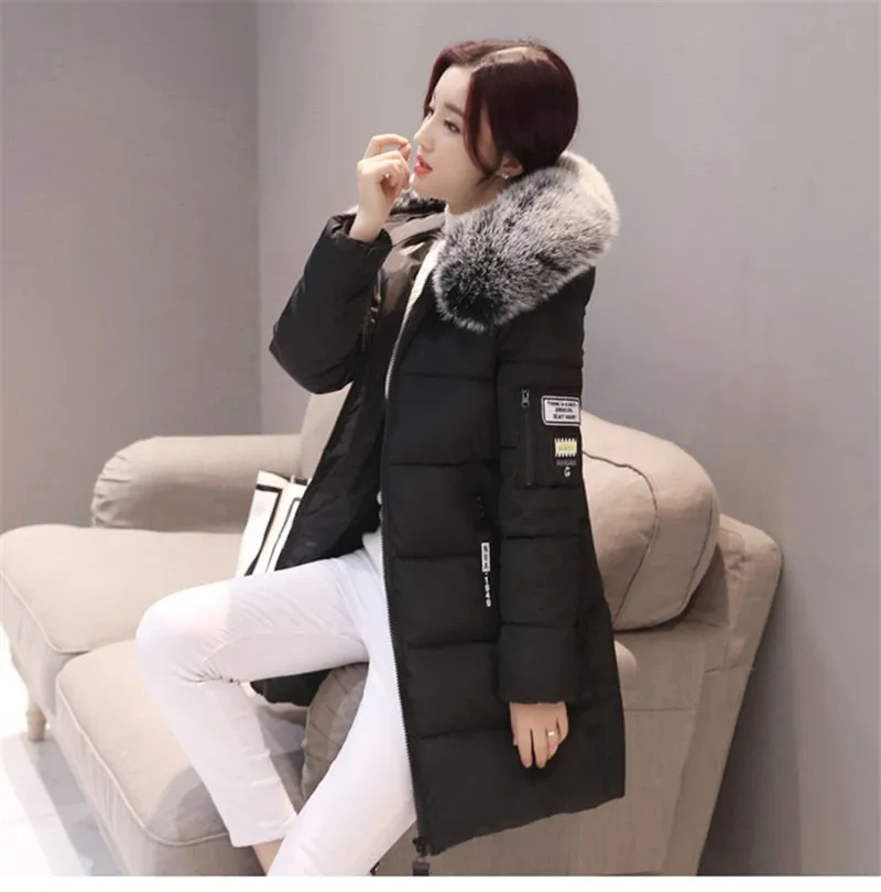 Women Casual Warm Winter Long Coats Jackets Hooded Fur Collar