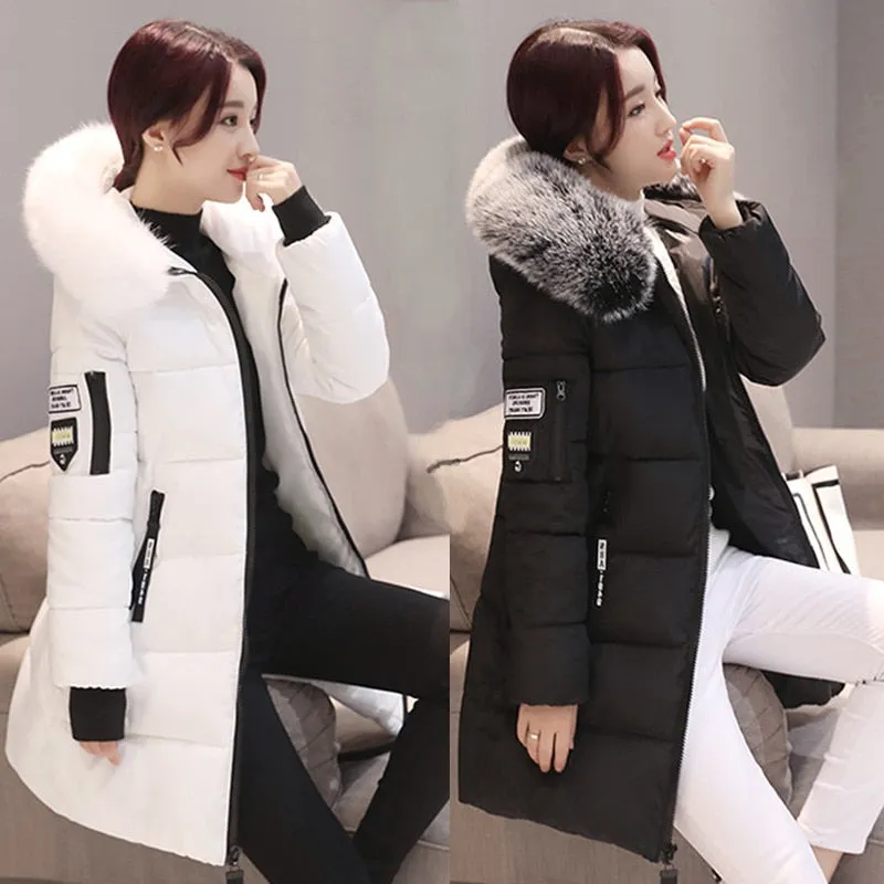 Women Casual Warm Winter Long Coats Jackets Hooded Fur Collar