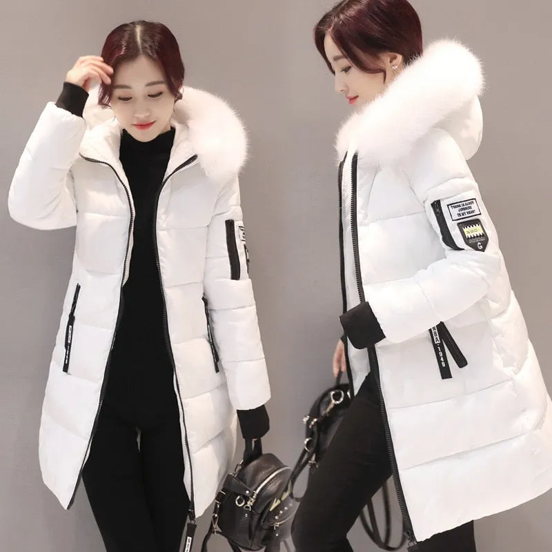 Women Casual Warm Winter Long Coats Jackets Hooded Fur Collar