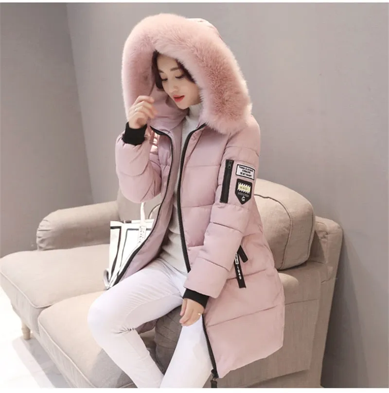 Women Casual Warm Winter Long Coats Jackets Hooded Fur Collar