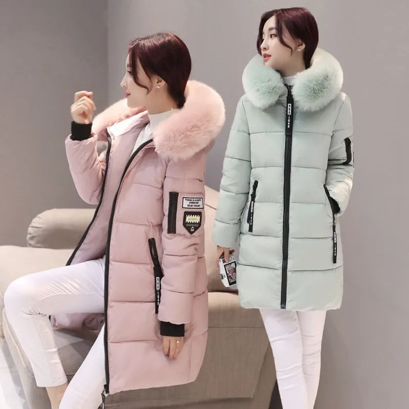 Women Casual Warm Winter Long Coats Jackets Hooded Fur Collar