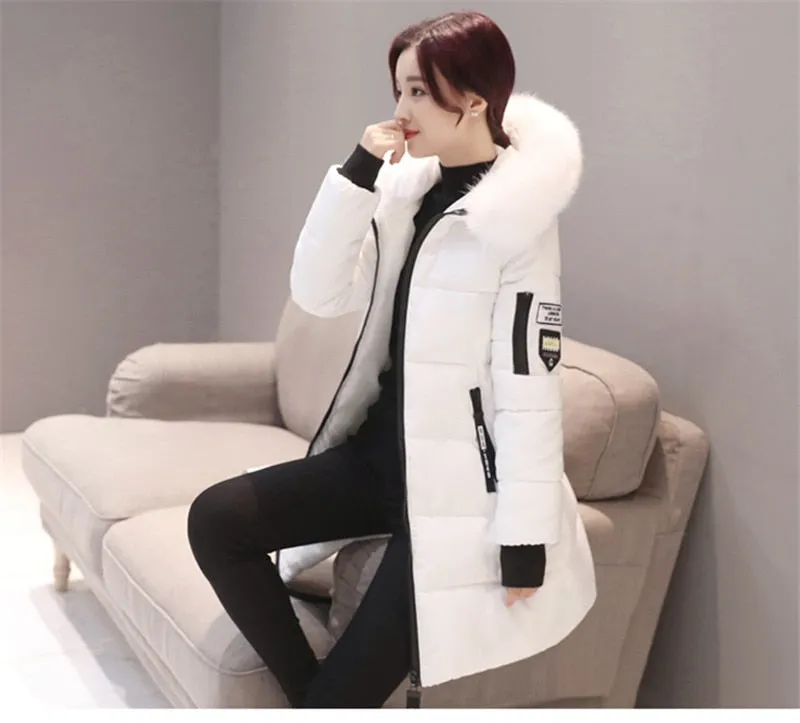 Women Casual Warm Winter Long Coats Jackets Hooded Fur Collar