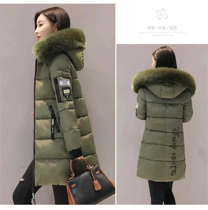 Women Casual Warm Winter Long Coats Jackets Hooded Fur Collar