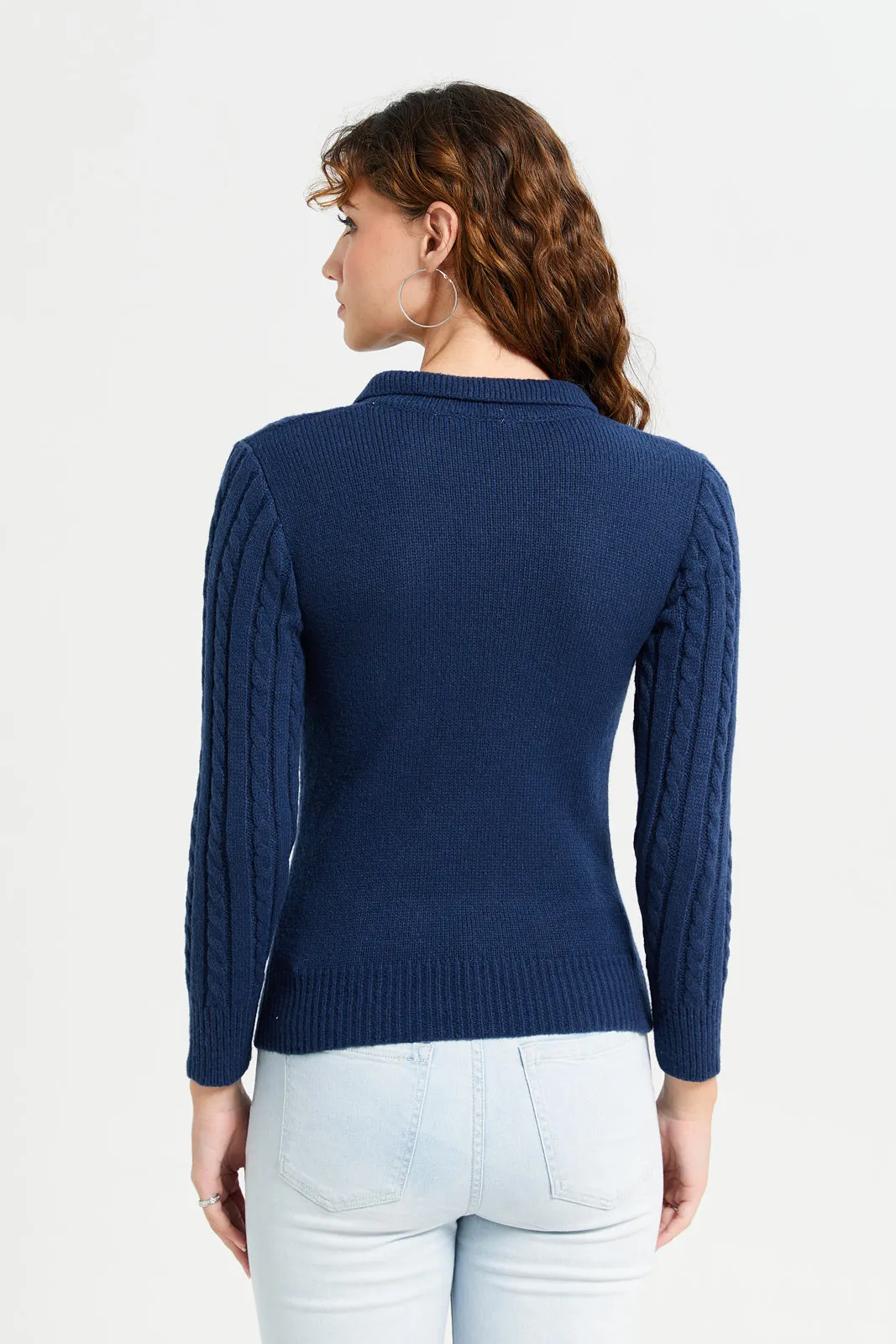 Women Navy Knitted Pullover