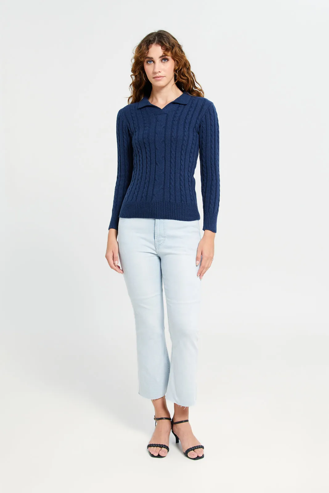 Women Navy Knitted Pullover