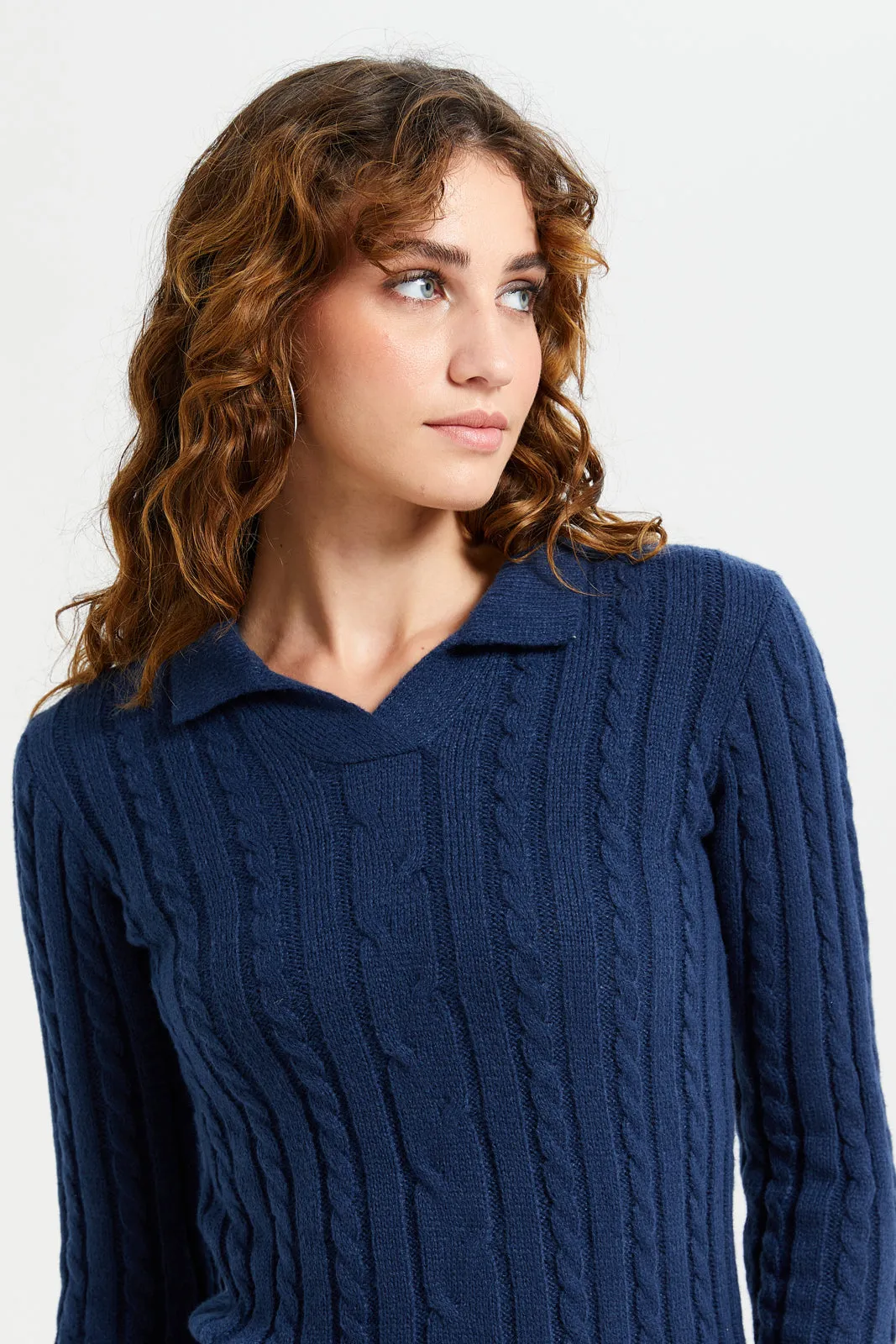 Women Navy Knitted Pullover