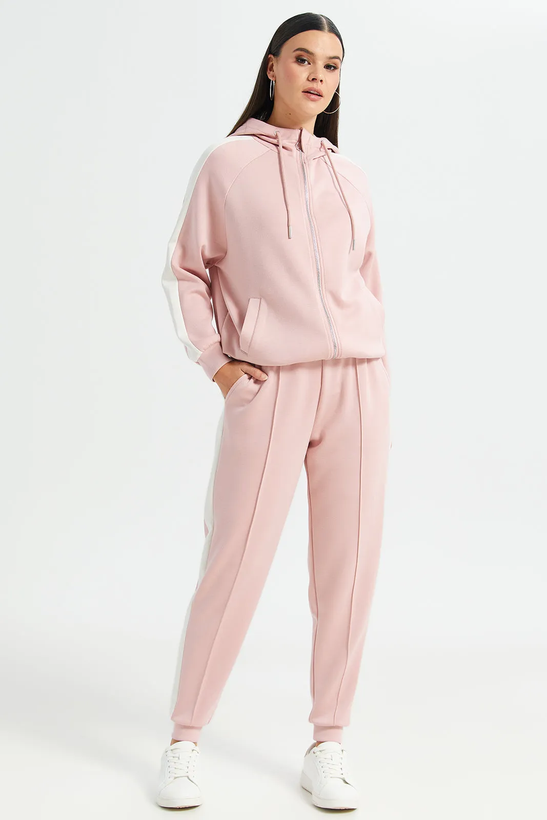 Women Pink Hooded Detailed Zip Through Sweatshirt