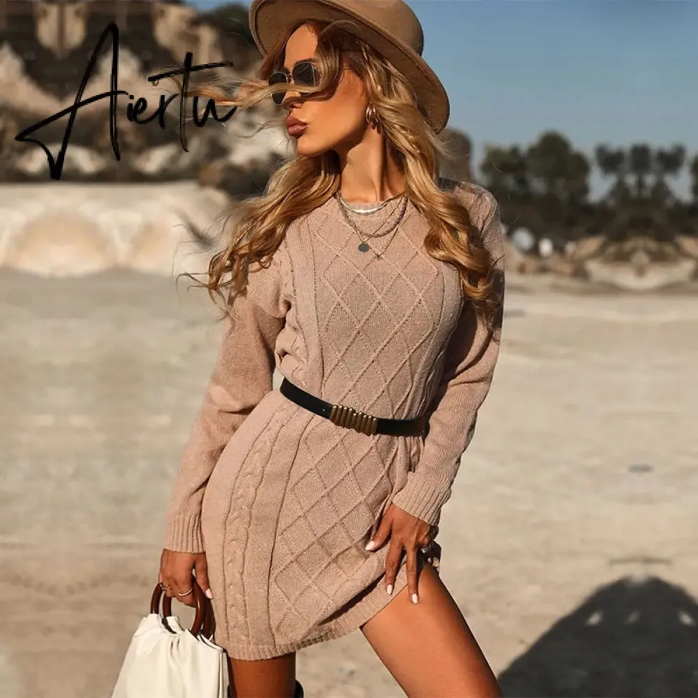 Women Sweater Dress, Women's Knitted Tunic Pullovers For Autumn And Winter.