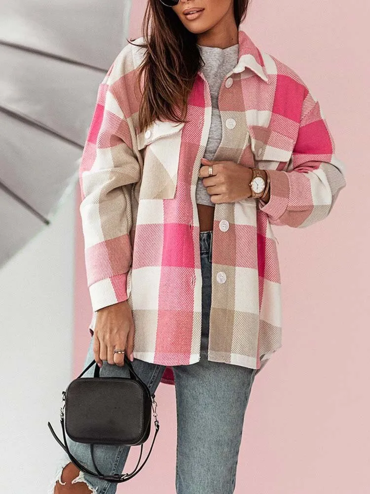 Women Thick Autumn Plaid Jackets Coats Checkered Jackets Female Warm Overshirt