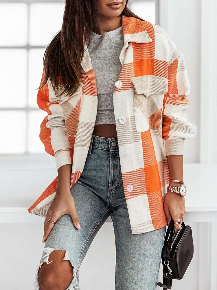 Women Thick Autumn Plaid Jackets Coats Checkered Jackets Female Warm Overshirt